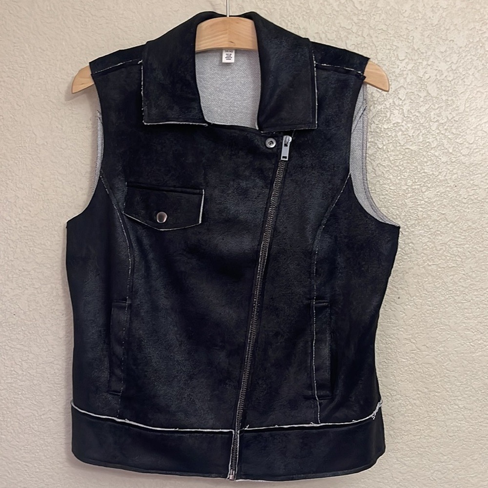 Tribal Jeans Womens Black Faux Suede Moto Vest Asymmetrical Zip XS 60930-1479